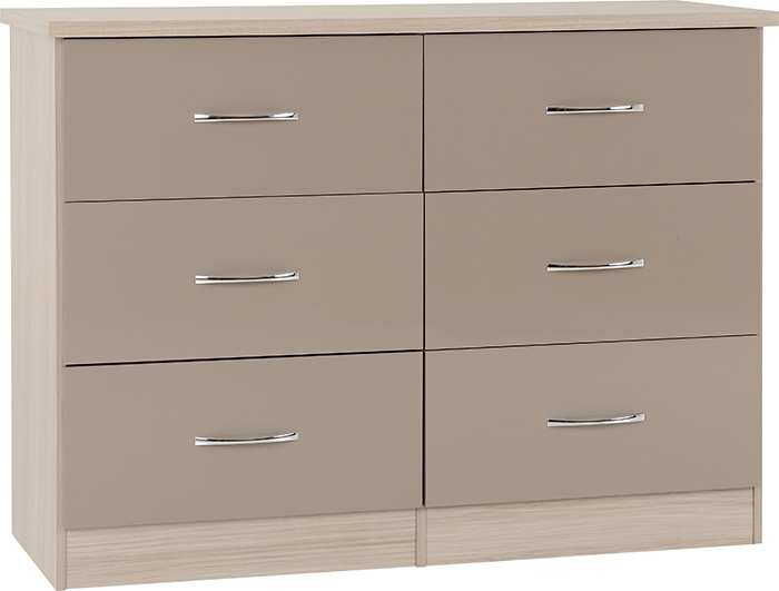 Nevada 6 Drawer Chest In Oyster Gloss & Light Oak Effect